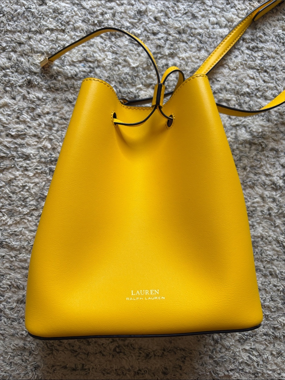 LAUREN Ralph Lauren Yellow Leather Drawstring Crossbody Bucket Bag